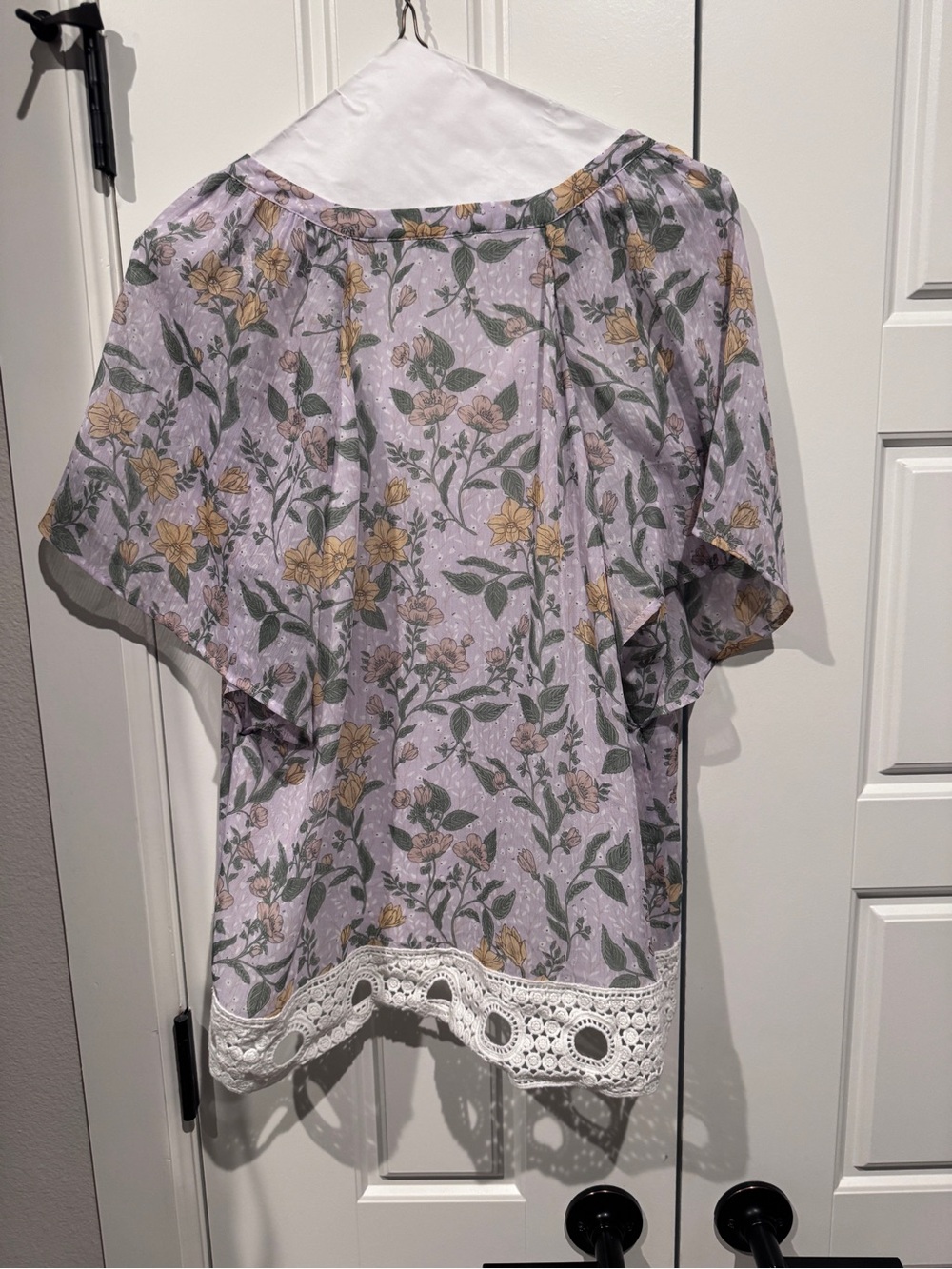 Floral Lace-Trim Peasant Blouse - Lavender Floral - Picture 7 of 7